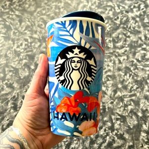 Starbucks Hawaii Hibiscus Flower Ceramic Traveler Tumbler Coffee Mug 12oz 2015